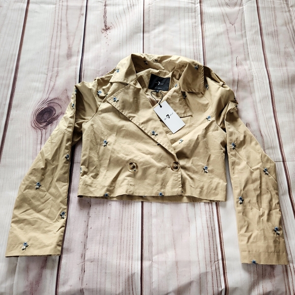 7 For All Mankind Floral Jacket Cropped Trench Coat Tan Beige | Women's Size XS - Picture 4 of 12